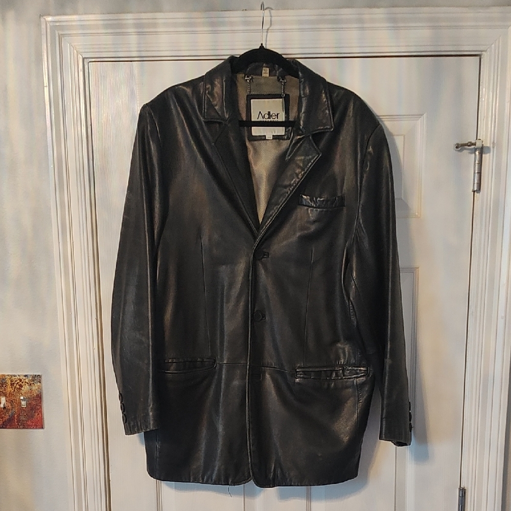 Adler Men’s Black Leather Military-Style Coat